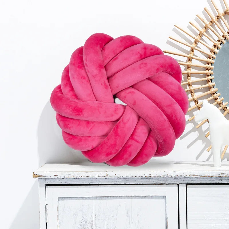 Cream Coffee Knot Pillow Ball Large Decorative Throw Pillows Velvet Round Knotted Pillow for Home Bed Room Couch Decor Office