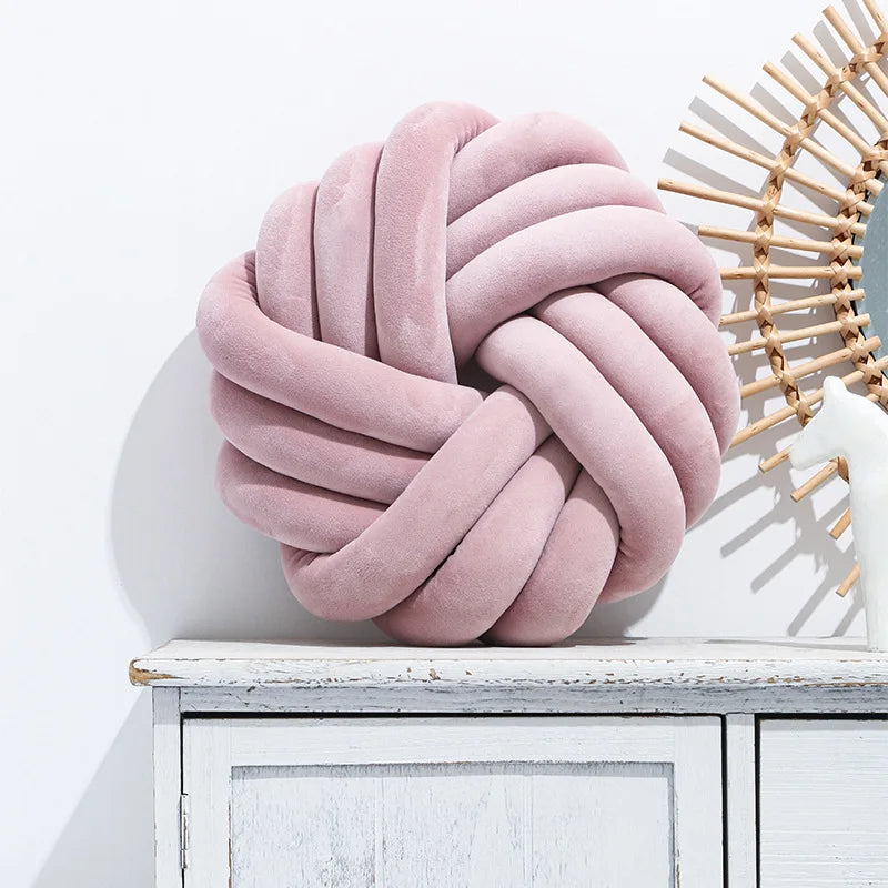 Cream Coffee Knot Pillow Ball Large Decorative Throw Pillows Velvet Round Knotted Pillow for Home Bed Room Couch Decor Office