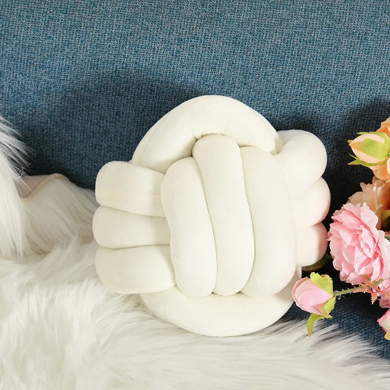 Braided Cord Knot Ball Cushion for Sofa Luxury Glossy Accent Pillow with Tassel Details, Bohemian Style Home Decor Throw Pillow