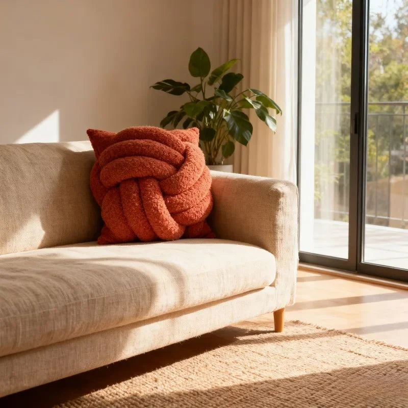 Hand-Knotted Lamb Pillow | Braided Spherical Cushion with Plush Fleece for Sofa and Bed