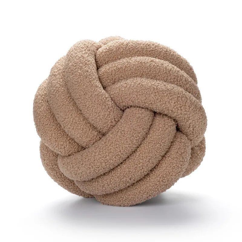 Hand-Knotted Lamb Pillow | Braided Spherical Cushion with Plush Fleece for Sofa and Bed