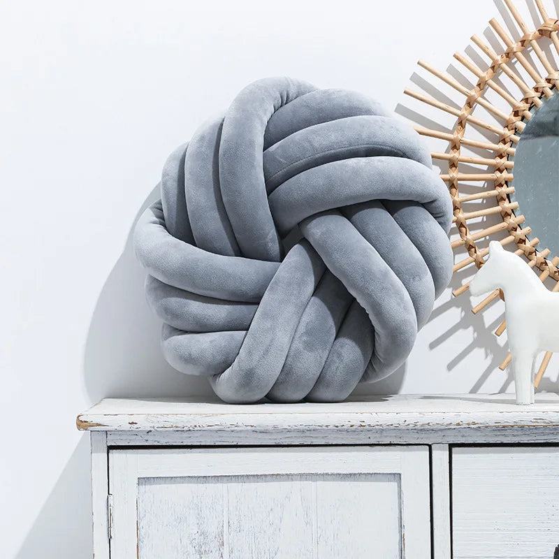 Cream Coffee Knot Pillow Ball Large Decorative Throw Pillows Velvet Round Knotted Pillow for Home Bed Room Couch Decor Office