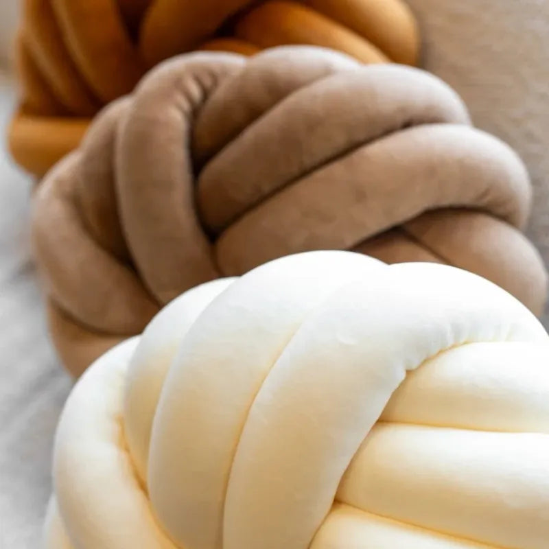 Cream Coffee Knot Pillow Ball Large Decorative Throw Pillows Velvet Round Knotted Pillow for Home Bed Room Couch Decor Office