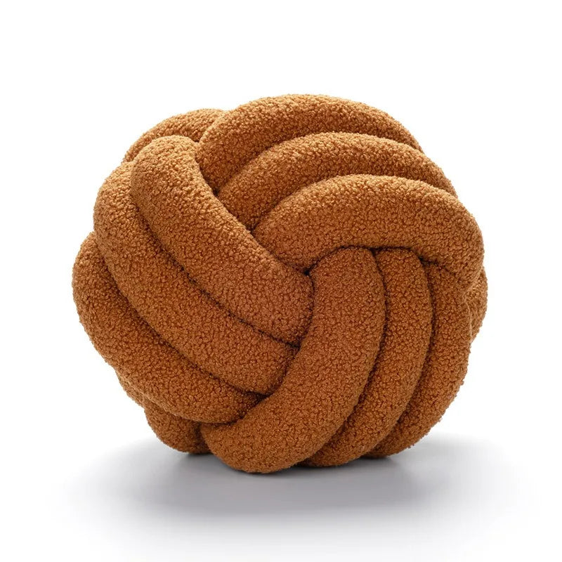 Hand-Knotted Lamb Pillow | Braided Spherical Cushion with Plush Fleece for Sofa and Bed